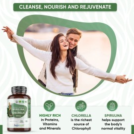 Spirulina Chlorella - 180 organic capsules - Immune & Digestive support - Vegan
