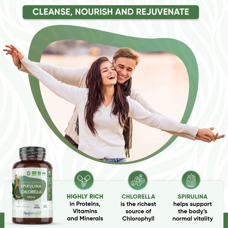 Spirulina Chlorella - 180 organic capsules - Immune & Digestive