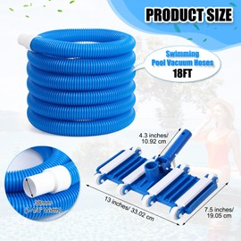 Innconee 14" Swimming Pool Vacuum Head with 47" Long Pool Pole and 1-1/4" x 18ft Pool Vacuum Hoses Flexible Pool Vacuum Head with Wheels for Inground Pool Cleaning
