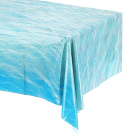 MECCANIXITY 4pcs Ocean Tablecloth, 54x108 Inch Ocean Waves Water Pool Party Under The Sea Reusable Plastic Rectangle Table Cloth Cover for Beach Themed Party Shower Supplies Light Blue