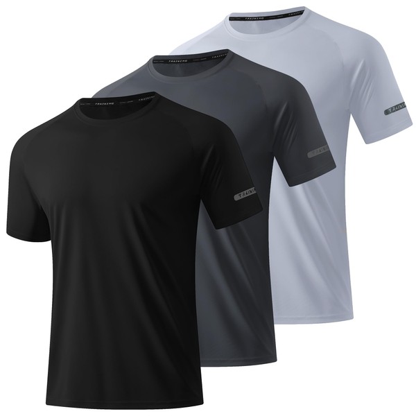 3 Pack Workout Shirts for Men Short Sleeve UPF 50+