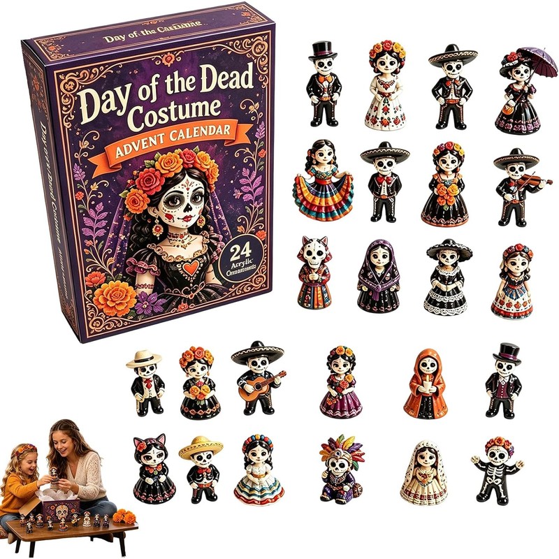 Day of the Dead Countdown Calendar 24 Skull Ornaments (B)