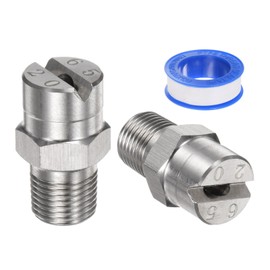 M METERXITY 2 Pack Flat Fan Spray Tip - 65 Degree 1/8BSPT Male Pressure Washer Nozzles Cleaner Nozzle Replacement, Stainless Steel with Sealing Tape, Apply to Water Guns (2.8mm Orifice)