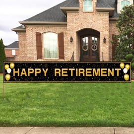 ANATANOWOR Happy Retirement Party Decorations, Large Black and Gold Happy Retirement Banner Yard Signs, Retirement Indoor Outdoor Party Decorations (118" X 20")