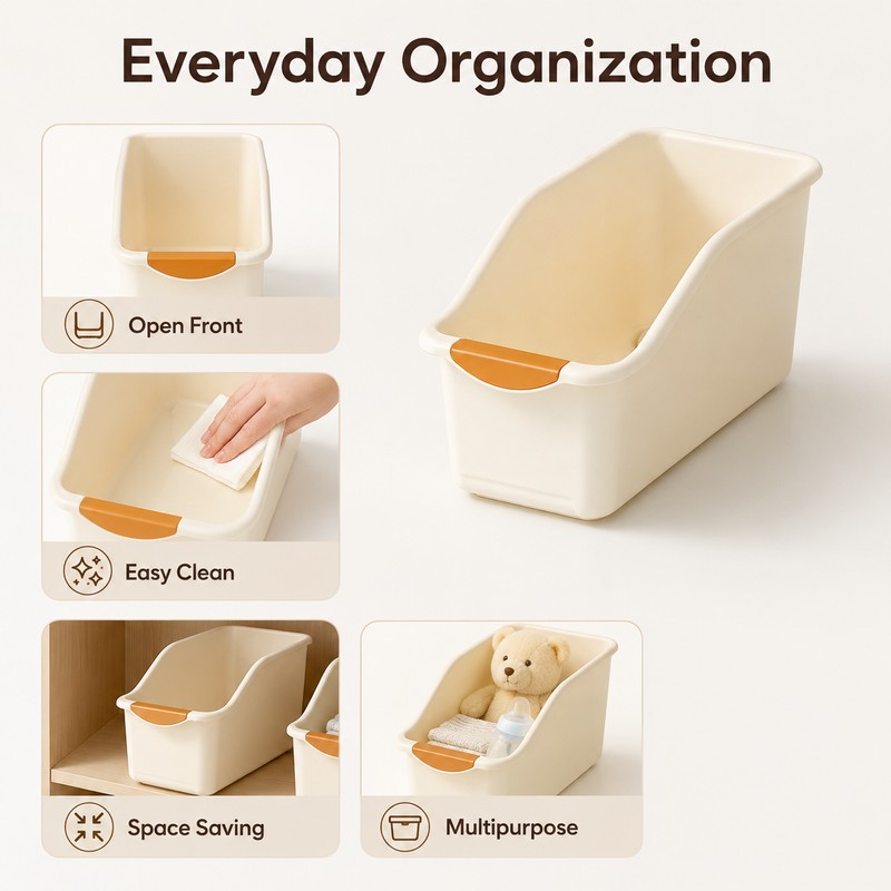 3pcs Curved Plastic Storage Bins for Home Organization - Open-Front