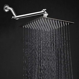HarJue High Pressure Large Stainless Steel Square Rain ShowerHead With Shower Arm Waterfall Full Body Coverage Easy to Clean and Install (10'' Square Shower Head with Arm, Chrome Finish)