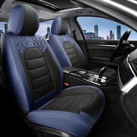 FLORICH Seat Covers Full Set, Leather Seat Covers, Front and Rear Seat Covers 5 Seats, Waterproof Car Seat Cushion Protector Accessories for Sedan SUV Pick-up Truck (Blue&Black, Full Set)