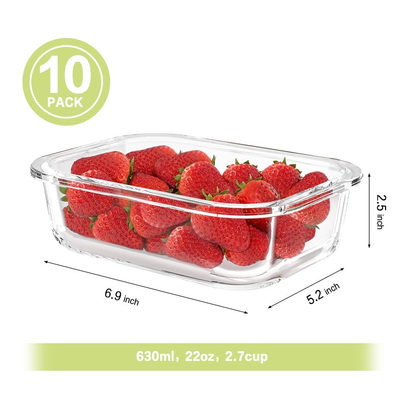 Bayco 10 Pack Glass Meal Prep Containers, Glass Food Storage