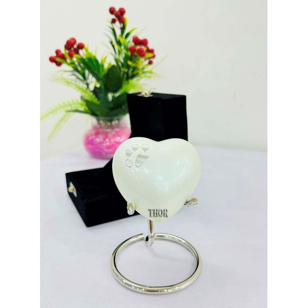 White Heart Urn with Foot Print for Human Ashes Keepsake