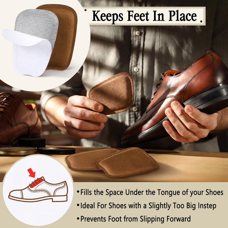8 Pairs Shoe Tongue Pads, Non Slip Cushion Inserts,Brown,L