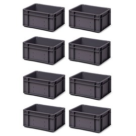 Set of 8 Pieces Travel Stackable Box TK314 0, 5.5 Litres Polypropylene, grey, 300X200X145 mm (L x W x H), max. load: 25 kg – Food Grade – Made in Germany – Industrial quality