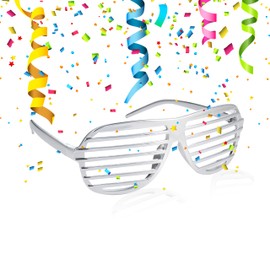 Komonee 50 x Silver Shutter Shades Fun Novelty Plastic Party Retro Fancy Dress Costume Prop Rave Club Eyewear Disco Adults 80's Sunglasses