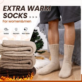 Eyean Merino Wool Socks Thermal Winter Ski Warm Thick Cozy Boot Hiking Socks for Women Men 3 Pairs (Brown,Large)