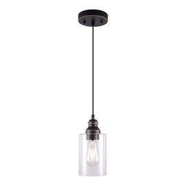 YaoKuem Pendant Lighting Fixture, Hanging Ceiling Lights with E26 Medium Base, Metal Construction with Clear Glass, Bulbs not Included, Bronze, 1-Pack