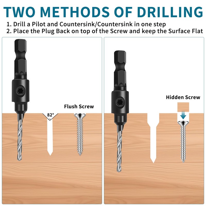 Zhufas Woodworking Set Countersink Drill Bit 5 Pieces 1/4 Inch