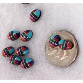 Unbranded 10 5x7mm Turquoise Lapis  Coral & Purple Jade Custom Inlaid Cabochon Vintage