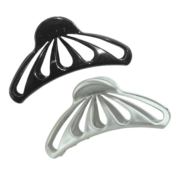 Parcelona French Rain Drop Set of 2 Small Silver Grey and Black Celluloid Jaw Hair Claw Clip with Covered Spring