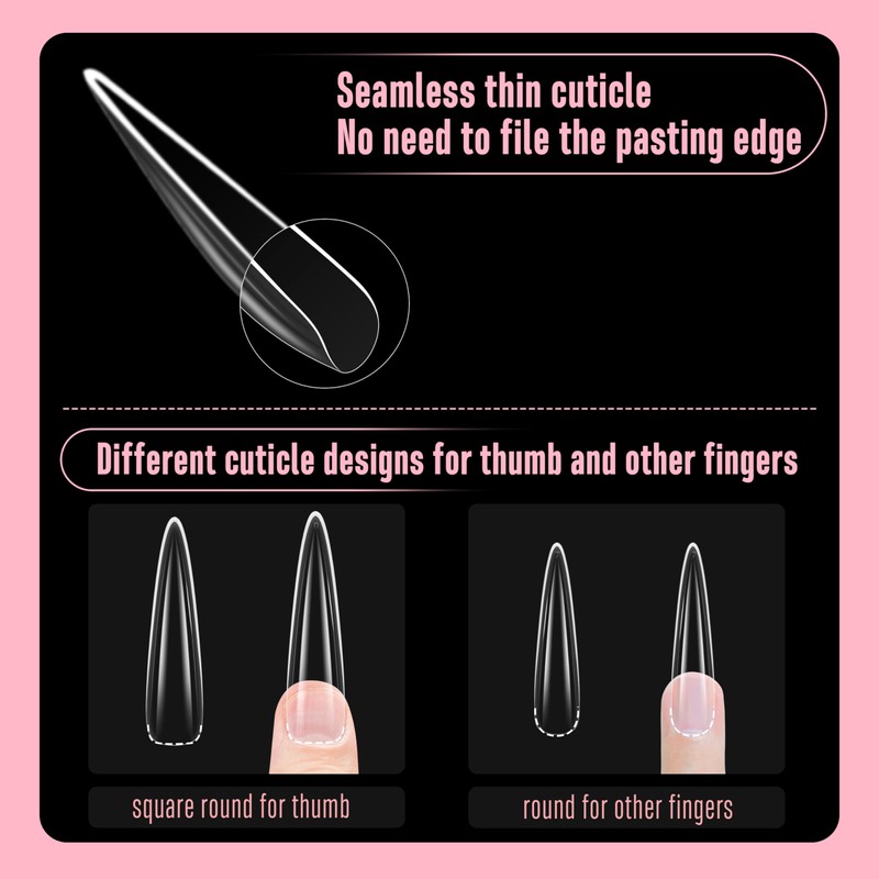 NOVO OVO Sculpted XXL Stiletto Nail Tip for Curved Nails,