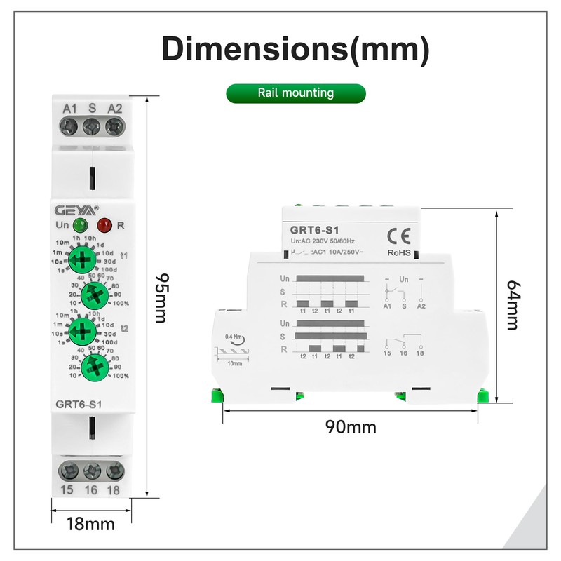 GEYA Asymmetric Cycle Time Relay 2SPDT 10A AC/DC24V-240V Cycler Repeat