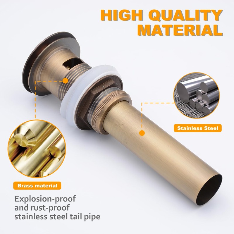 Pop Up Drain Stopper with Overflow, Beelee Bathroom Vanity Vessel