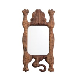 Creative Co-Op Carved Acacia Wood Framed Tibetan Tiger Shaped Wall Mirror, Natural