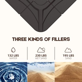 wikiwiki wikiwiki Compact Base 230 Lbs Offset Patio Umbrella Base Umbrella Weighted Base Water & Sand Filled Weights Plate Set, for Offset Hanging Umbrella & Cantilever Umbrella (Dark Brown)