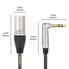 DETAME 6FT Right Angle 1/4 TRS to XLR 3Pin Male Audio Cable,3Pin XLR Male to 6.35mm 90 Degree Turn TRS Active Speaker Signal Cable