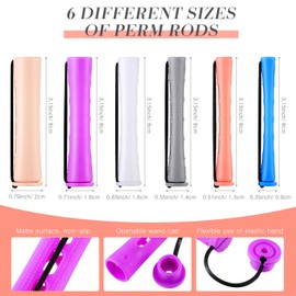 Hair Perm Rods Set, Plastic Hair Perm Rods Long Variety Perm Rods Pink Hair Curling Roller Rods for Women Girls Hair Hairdressing Styling Tools, 6 Sizes and 6 Colors(72 Pieces)