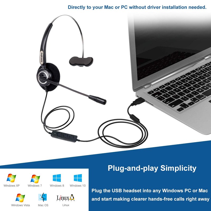VoiceJoy Office Headset with USB Jack Business Noise Cancelling Headset