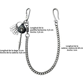 Cadena Para Pantalon con Mosqueton, Cráneo Punk Hip Hop Cadena Llaveros para Cinturón de Bolsillo para Vaqueros Unisex, Accesorios Góticos para Mujer y Hombre