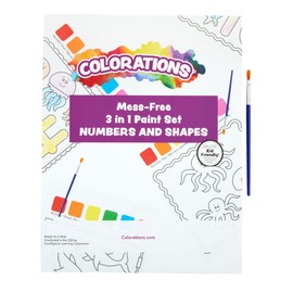 Colorations Mess-Free 3-in-1 Numbers & Shapes Paint Set - with Brush 8.5" W x 11" L | Coloring for Toddlers, Magic Watercolor, Doodle Palette for Kids