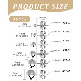 KGDUYC Ball Stud Earrings - 18 Pairs Stainless Steel Stud Earrings Set 3-8 mm Studs Pearl Earrings Cartilage Ear Piercing Unisex Punk Earrings Silver Gold Black 6 Sizes