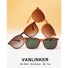 VANLINKER Vintage Square Polarized Sunglasses Men Women Classic Trendy Rectangle Metal Frame Sun Glasses VL9771 Caramel/Gradient Brown