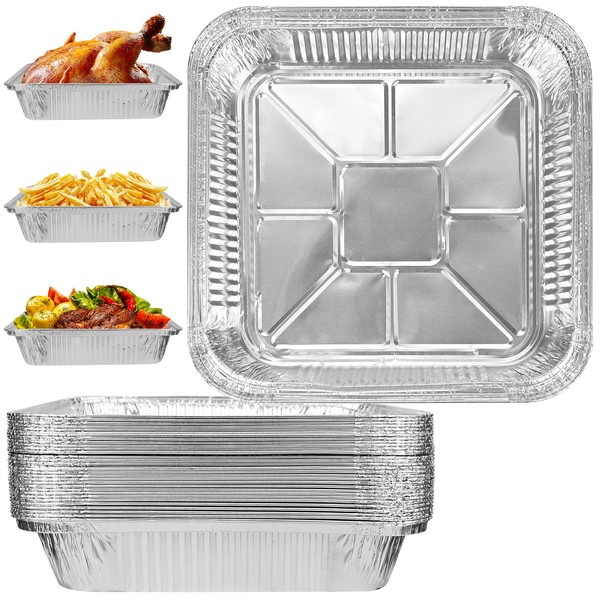 CECOMBINE 30 Packs Aluminum Foil Trays, 8 Inch Square Foil