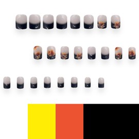 Thanksgiving Press on Square Nails Short Length Glossy Full Cover Acrylic False Nails with Maple Leaf Designs Artificial Square Shaped Fake Nails with Charms Glue ons Fingernails for Women(DZ02)