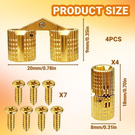 Hidden Brass Barrel Hinges 8 mm - 4 PCS Hidden Concealed Hinges with Screws, 180 Degree Opening Angle Concealed Furniture Hinges, Mini Furniture Hardware for DIY Jewelry Box, Wooden Case