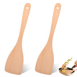 Pack of 2 Wooden Spatulas for Cooking, 31.2 cm Spatula Wood, Wooden Spatula for Cooking, Uncoated Pan Scraper, Kitchen Utensil with Wooden Handle for Non-Stick Cookware
