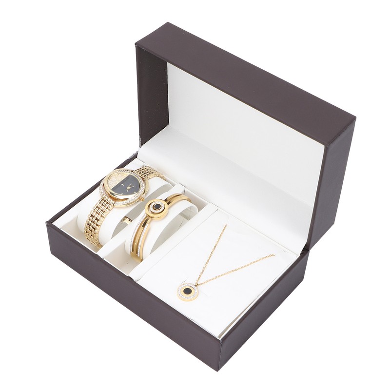 Business Style Women Watch Bracelet Necklace Set Anniversary Birthday Gift