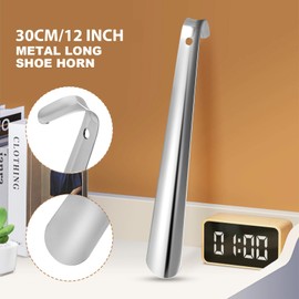 IKI Schuhlöffel Lang 30cm - 2er Set mit Lederhaken & Aufhängeöse, Edelstahl Metall-Schuhanzieher für Senioren & Familie, Praktisches Geschenk für Komfort