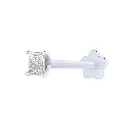 Demira Jewels 14K White Gold Diamond Nose Ring in Princess Cut - Choose Your Size: 1.9mm to 3mm, 16G Gauge, 8mm Length - Nickel-Free