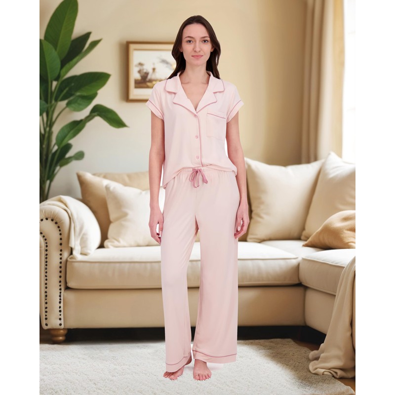 RACHEL ZOE Pink Pajamas for Women, Jersey Knit Soft PJS,