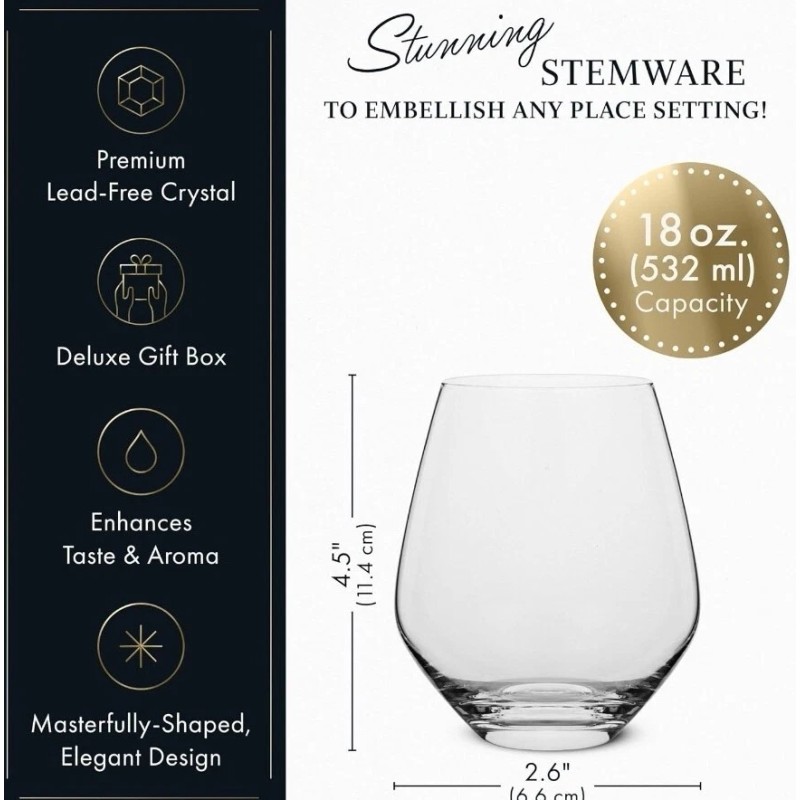 ELIXIR GLASSWARE Stemless Red Wine Glasses Set of 4 -