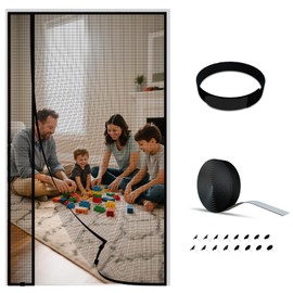 Magnetic Screen Door 39"x84" Left Right Side Opening Polyethylene Terephthalate Mesh with Strong Magnets, Self-Closing Design for Insect/Bug Protection, Easy Installation, Pet & Kid Friendly