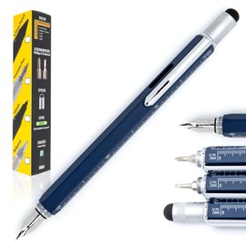 Monteverde USA Tool Fountain Pen - Navy Blue - Flex Nib | 9-in-1 Multifunctional Pen with Stylus, Screwdrivers, Level, and Ruler | Refillable Luxury Fountain Pen | Great Gift for Creatives