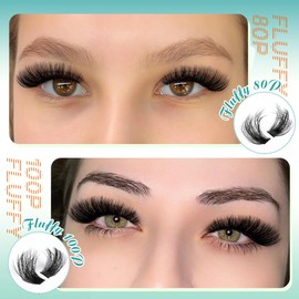 Cluster Lashes Kit Fluffy Individual Eyelashes Kit 280Pcs D Curl Eyelash Extension Kit Russian Lashes Individual Cluster with Lash Bond and Seal Lash Glue,Tweezers(80+100P, 10-18mm Mix)