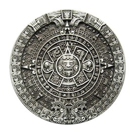 Urban Backwoods Aztec Calendar I Belt Buckle for Interchangeable Belt Buckle, silver