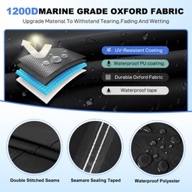 Caminor Boat Cover 17-19ft,Bass Tracker Boat Cover with Sand Bag Mooring Kit,1200D Marine Canvas Waterproof Heavy Duty Boat Covers for 17 feet 18ft 19' Foot V Hull Bass & Runabout Boat,Black