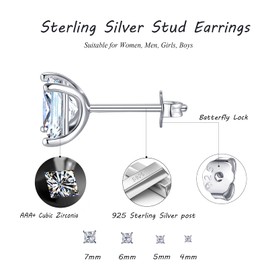EPVOA Silver Cubic Zirconia Stud Earrings Set, Small Hypoallergenic Cartilage Stud Earrings for Women Men Girls Size in 4/5/6/7 mm, Metal