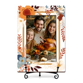 ISOVF Thanksgiving 4x6 Picture Frame, Fall Maple Photo Frame, Orange Flower Picture Frames, Autumn Leaves Sign Decoration, Fall Gifts for Desktop Use-A03