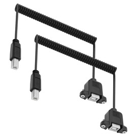 MEIRIYFA USB 2.0 Type-B Printer Cable Coiled Cord, USB B Male to Female Print and Data Transfer Extension Cable for Printer Scanner Fax HDD and More (2Pack, 0.5M)